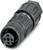 Czarny, cylindryczny złącz z wieloma stykami, stosowany w przemysłowych zastosowaniach elektronicznych.