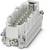 Szary przemysłowy złącze wtykowe z wieloma metalowymi stykami, otoczony prostokątną obudową z tworzywa sztucznego; śruby w narożnikach.
