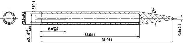 Rysunek techniczny podłużnego elementu z oznaczeniami wymiarów. Przedstawia szczegółową strukturę i widok przekroju poprzecznego.