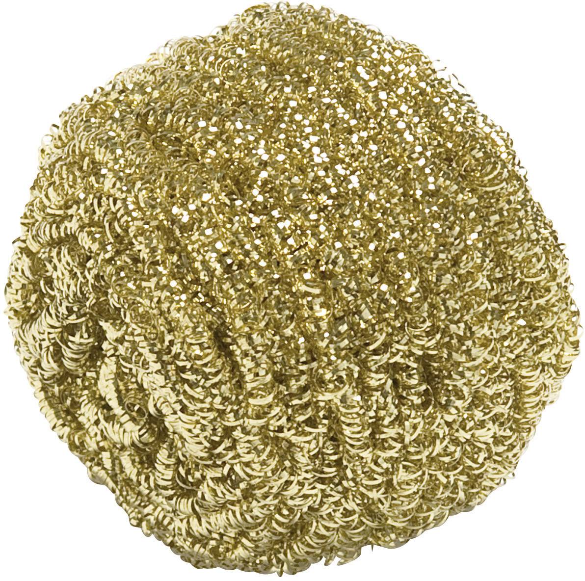 Złota gąbka metalowa używana do usuwania trudnych zabrudzeń z garnków i patelni.