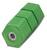 Zielony złącz w kształcie pryzmy z żebrowanymi powierzchniami, prawdopodobnie element przeznaczony do połączeń elektrycznych lub mechanicznych.