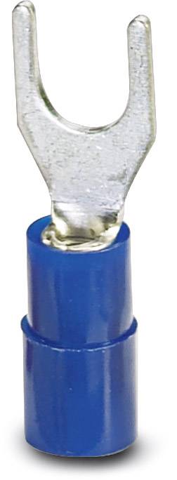 Elektryczny kabel zakończony widełkami z niebieską izolacją do łączenia przewodów. Odpowiedni do połączeń śrubowych w urządzeniach elektrycznych.