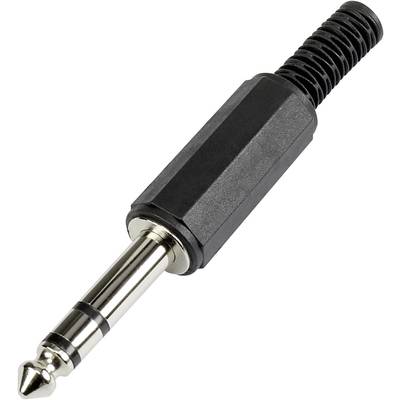 Wtyk jack 6,35 mm z czarną obudową i srebrną końcówką, powszechnie stosowany w gitarach lub sprzęcie audio.