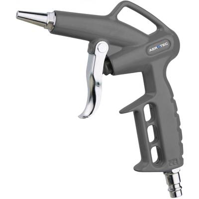 Pistolet pneumatyczny z ergonomicznym uchwytem i srebrnym spustem, wyprodukowany przez AEROTEC. Używany do prac czyszczących i wydmuchowych.