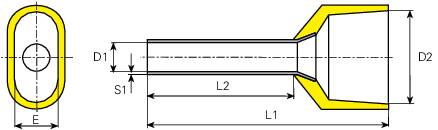 Rysunek techniczny śruby z wymiarami. Po lewej: widok z góry w owalu. Po prawej: widok z boku z niebieskim oznaczeniem na jednym końcu.