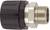 Metalowy łącznik gwintowany z czarną plastikową nakładką. Odpowiedni do połączeń rurowych w instalacjach domowych i przemysłowych.