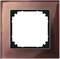 Metalowy ramka włącznika w kształcie prostokąta, o błyszczącej powierzchni w odcieniu brązu, z kwadratowym otworem pośrodku.