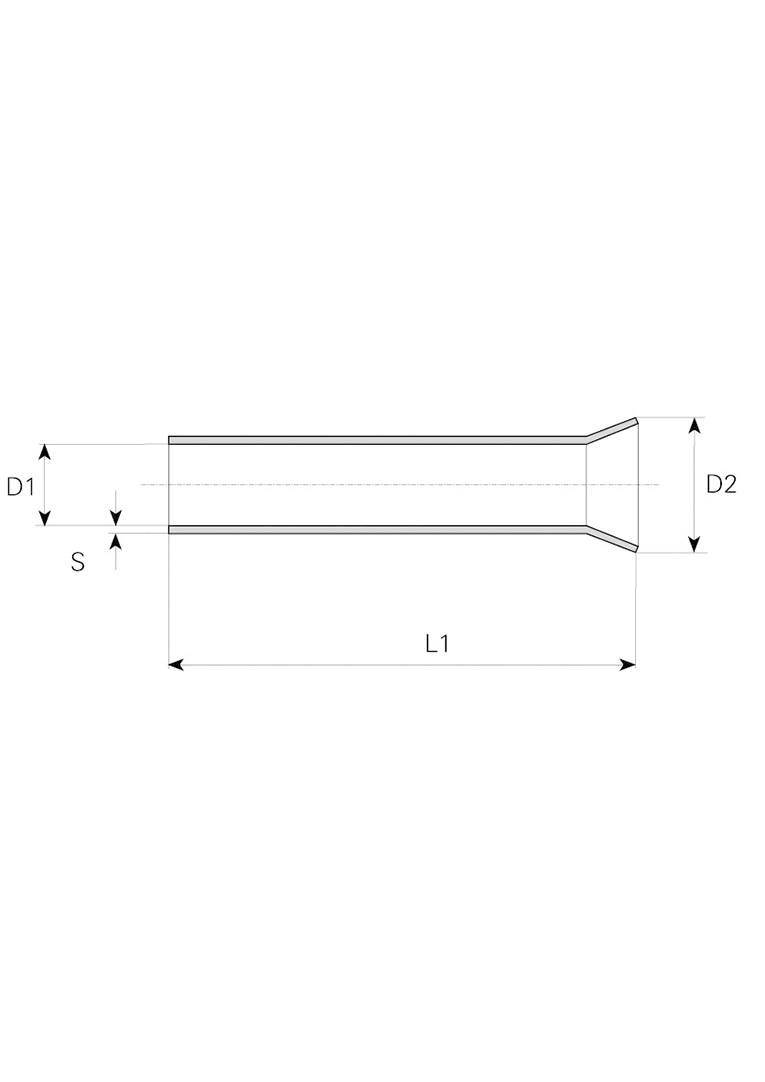 Rysunek techniczny rury z wymiarami: średnica D1, średnica D2, długość L1 i grubość S.