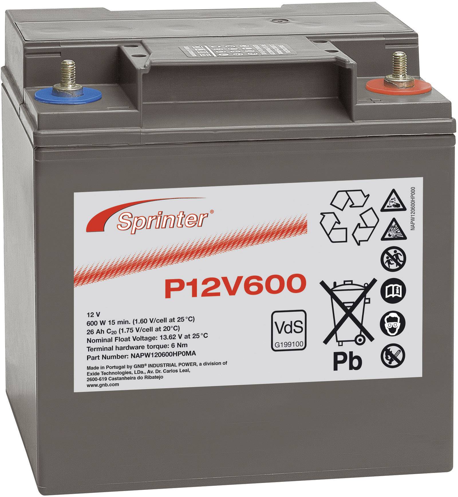 Свинцево-кислотний акумулятор GNB Sprinter P12V600 NAPW120600HP0MA, AGM, 12 В, 24 Аг