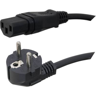 Czarny kabel zasilający z wtyczką Europlug i żeńskim złączem IEC, odpowiedni do europejskich urządzeń elektrycznych.