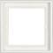 Biały, kwadratowy ramka z tworzywa sztucznego z pustą przestrzenią wewnątrz. Ramka posiada lekko zaokrąglone rogi.