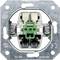 Podtynkowy mechanizm przełącznika metalowy z zielonymi i czarnymi elementami z tworzywa sztucznego, odpowiedni do instalacji w mieszkaniach lub biurach.