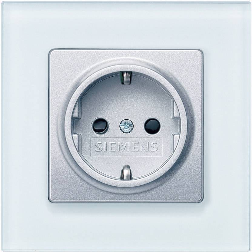 Rysunek przedstawia europejskie gniazdo elektryczne bez wetknętej wtyczki, z oznaczeniem 'Siemens' na powierzchni.