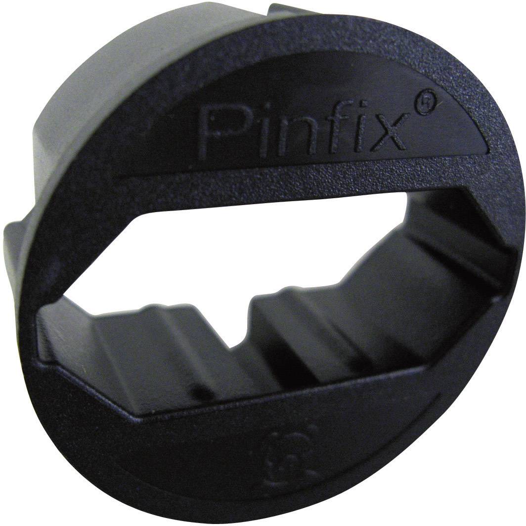 Czarna plastikowa podstawa z napisem 'Pinfix', prawdopodobnie służąca do mocowania lub stabilizacji przedmiotów.