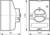 Rysunek przełącznika z widokiem z przodu i z boku. Opisy: 'WŁ.' i 'WYŁ.'. Wymiary: 96 mm szerokości, 100 mm wysokości, 150 mm głębokości.