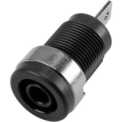 Cylindryczny adapter wtykowy DC, czarno-srebrny, do połączeń elektronicznych, z izolowaną obudową z tworzywa sztucznego.