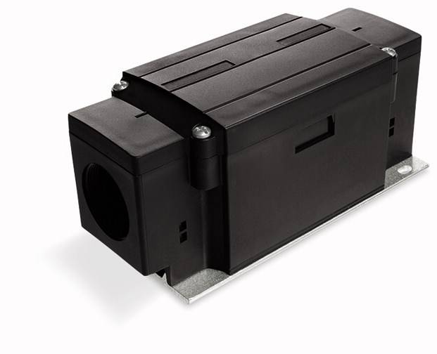 Czarny, prostokątny plastikowy element obudowy z zaokrąglonymi krawędziami i śrubami w rogach, prawdopodobnie część urządzenia technicznego.