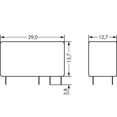 Diagram przedstawia rysunek techniczny prostokątnego elementu elektronicznego o wymiarach: 29,0 mm szerokości, 15,7 mm wysokości, 3,8 mm głębokości.