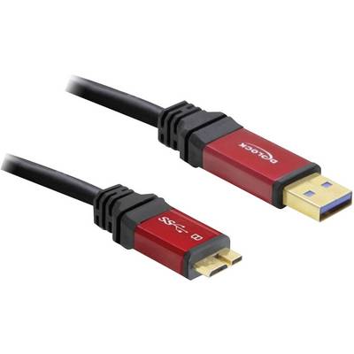 Kabel USB 3.0 z dwoma złączami: złączem USB-A oraz złączem Micro-B, oba w czerwonej obudowie z czarnym przewodem.
