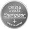 Okrągła bateria guzikowa marki 'Energizer' z napisem 'CR1216 3 Volts Wyprodukowano w Japonii'.