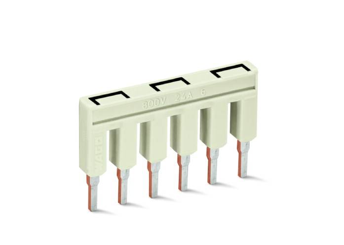 Elektryczny złącz wtykowy z sześciobiegunowym przyłączem i białą obudową z tworzywa sztucznego, przeznaczony do zastosowań o napięciu 800V i natężeniu 2,4A.