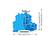 Przekrój niebieskiego elektrycznego bloku zaciskowego z wymiarami: szerokość 69,7 mm (2,74 cala), wysokość 51,7 mm (2,04 cala) do 61,8 mm (2,43 cala).