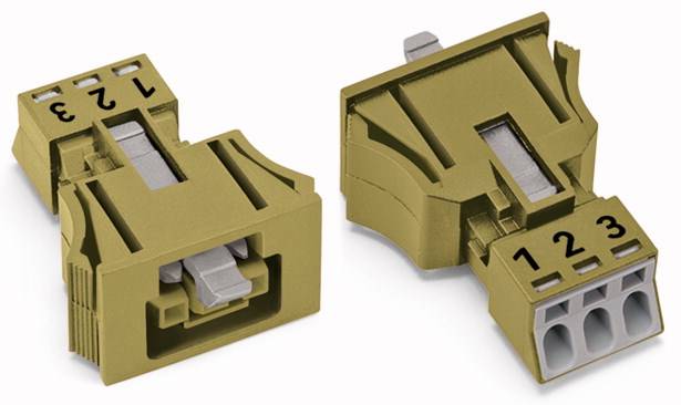 Dwa zielone złącza z numeracją 1, 2, 3. Jedno leży płasko, a drugie stoi pionowo.