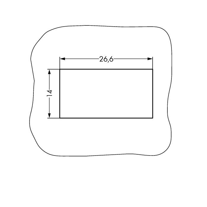 Prostokąt o wymiarach 26,6 cm szerokości i 14 cm wysokości, przedstawiony na szkicu.