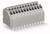 Szary, wielobiegunowy złącze z wieloma pinami, odpowiednie do obwodów elektronicznych. Widok z boku, prezentujący rozmieszczenie styków oraz elementy mocujące.