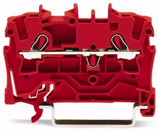 Wtykowe, przemysłowe złącze z tworzywa sztucznego z metalowymi stykami i zaciskami do łączenia przewodów elektrycznych.