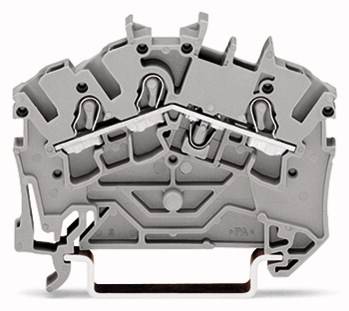 Szary, przemysłowy blok przyłączeniowy z wieloma punktami mocowania i metalową płytą bazową, przeznaczony do połączeń elektrycznych.