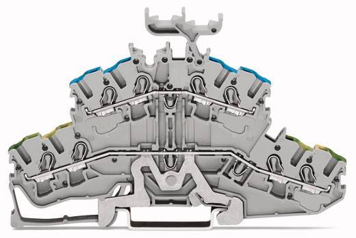 Elektryczny wielostopniowy blok zacisków z możliwością różnych podłączeń i wewnętrznymi połączeniami metalowymi.