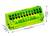 Zielona elektryczna listwa zaciskowa z 12 zaciskami. Wymiary: 75 mm długości, 30 mm wysokości, 27,5 mm szerokości.