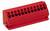Czerwona elektryczna listwa zaciskowa z wieloma otworami do mocowania przewodów.