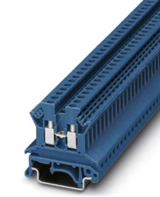 Niebieski moduł zacisków szeregowych umożliwiający połączenia elektryczne. Odpowiedni do zastosowań przemysłowych lub szaf sterowniczych.