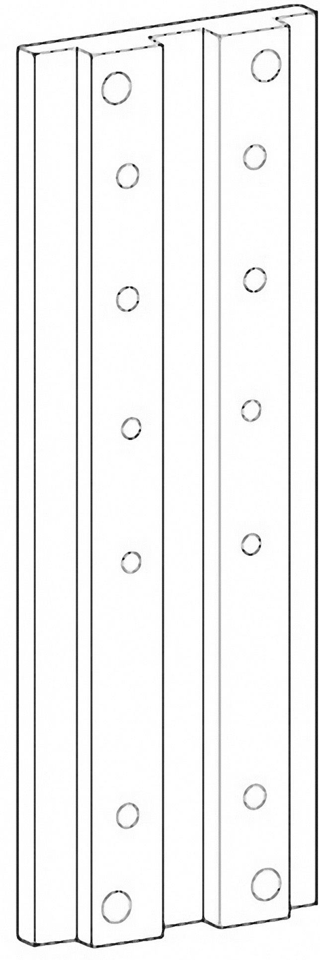 Rysunek techniczny przedstawia prostokątną szynę metalową z otworami, prawdopodobnie przeznaczoną do celów montażowych.