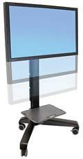 Regulowany stojak na ekran z kółkami, odpowiedni dla płaskich wyświetlaczy. Stojak można regulować w pionie i jest mobilny.