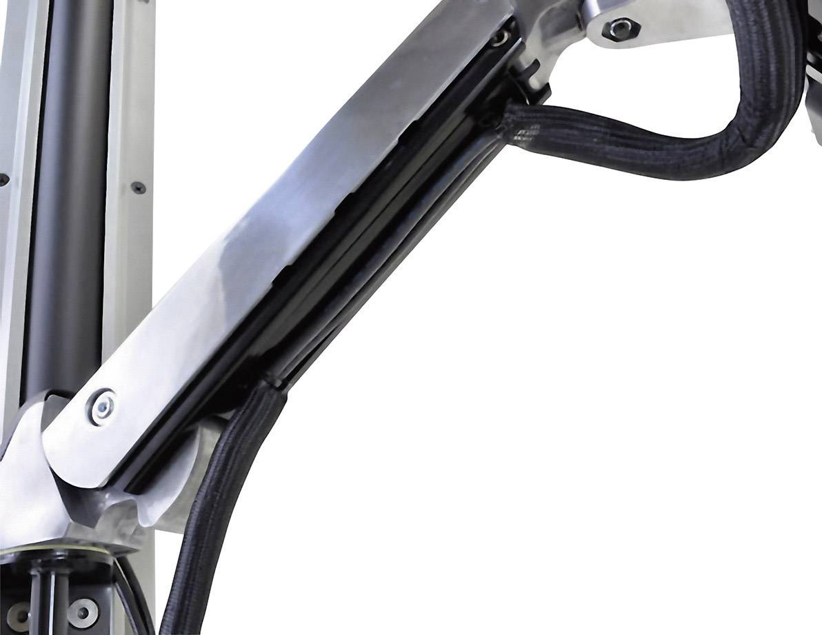 Nowoczesne ramię robotyczne wykonane z metalu i tworzywa sztucznego, prezentujące przeguby i kable, na białym tle.