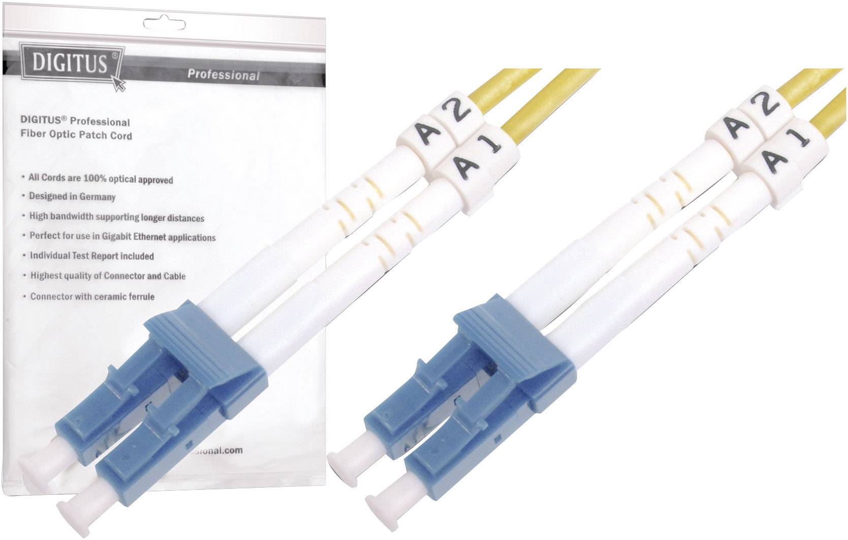 Оптоволоконний кабель Digitus DK-2933-02, жовтий, 2,00 м [1x LC чоловічий роз'єм - 1x LC чоловічий роз'єм] 9/125 мк, одномодовий O