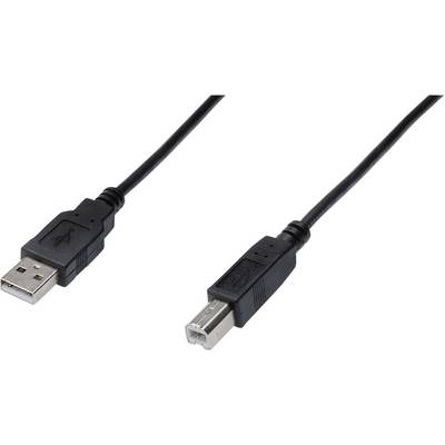 Dwa czarne wtyczki kabla USB, po lewej wtyczka USB-A, po prawej wtyczka USB-B, na białym tle.