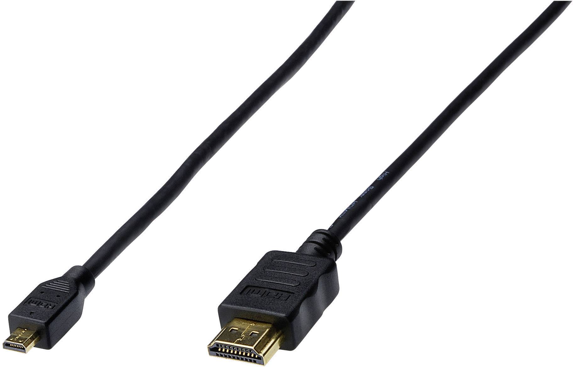 Кабель HDMI Digitus HDMI-A штекер, роз'єм HDMI Micro D 1.00 м чорний AK-330115-010-S позолочені контакти Кабель HDMI
