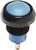Okrągły, niebieski przycisk wciskany z czarną obwódką i stykiem przyłączeniowym od spodu, przeznaczony do zastosowań w elektrycznych urządzeniach przełączających.