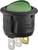 Okrągły zielony przełącznik kołyskowy z trzema metalowymi stykami, odpowiedni do urządzeń elektrycznych.