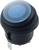 Okrągły, podświetlany przełącznik kołyskowy z niebieskim światłem i metalowymi stykami od spodu, przeznaczony do sterowania elektrycznego.
