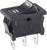 Czarny przełącznik kołyskowy z mechanizmem przełączania, przystosowany do obciążenia 18A przy 125VAC lub 10A przy 250VAC. Oznaczenia do zastosowań elektrycznych.