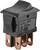 Przełącznik kołyskowy w kolorze czarnym z trzema złączami miedzianymi, odpowiedni do napięcia 125VAC i 250VAC.
