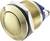 Okrągły, złoty przycisk naciskowy z niebieskim złączem. Odpowiedni do montażu w urządzeniach elektronicznych.