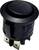 Czarny, okrągły przełącznik kołyskowy z trzema stykami metalowymi, odpowiedni do urządzeń elektronicznych.