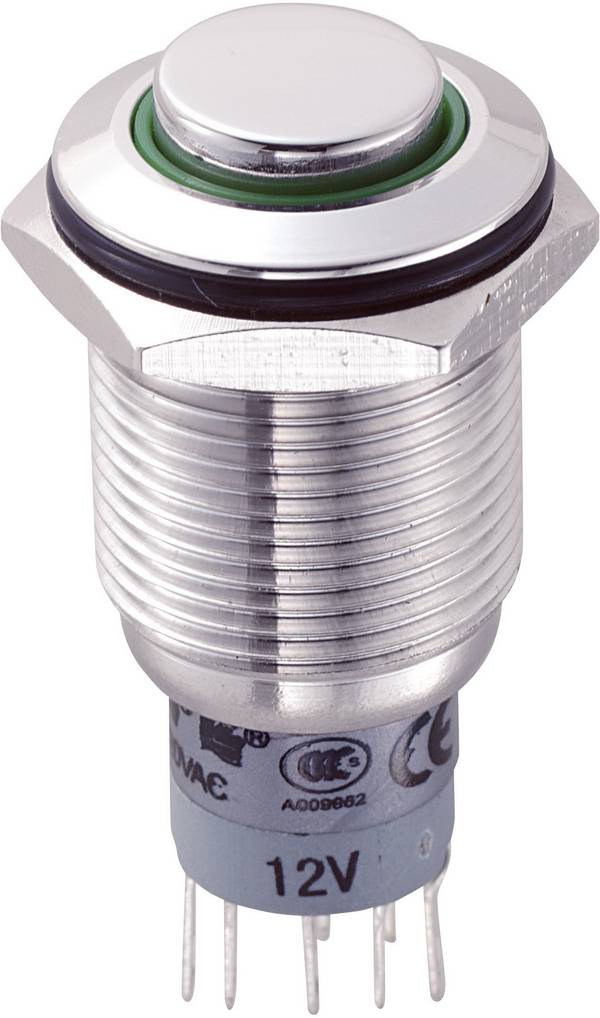 Przełącznik wciskany, wandaloodporny zatrzask TRU COMPONENTS LAS2GQH-22ZE/G/12V/S/P, 2 x wł/wł, 1 szt.