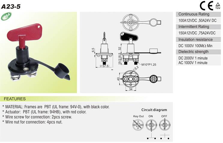 TRU COMPONENTS TC-A23-5 Вимикач акумулятора автомобіля 24 В/DC 100 A 1 x засувка ввімкнення/вимкнення 1 шт.